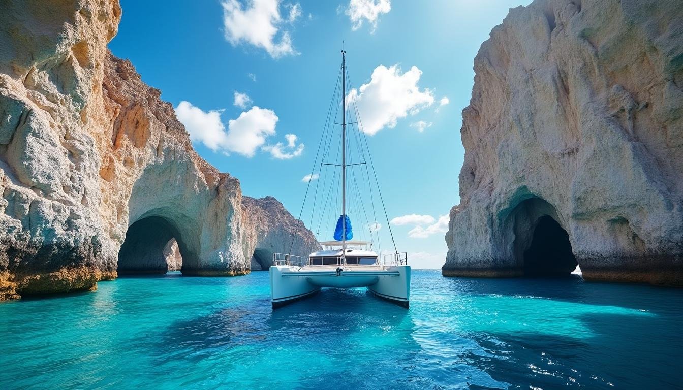 découvrez les magnifiques grottes marines de crète lors d'une aventure en catamaran, alliant exploration, nature et paysages époustouflants sur les eaux cristallines de la méditerranée.